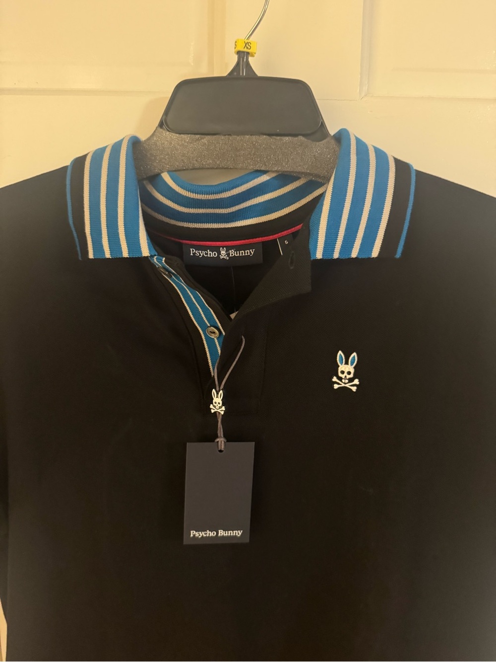 Men's Psycho Bunny Polo Shirt BLK W/Blue Trim Pima Cotton 5 M Short Sleeve NWT - Picture 4 of 5